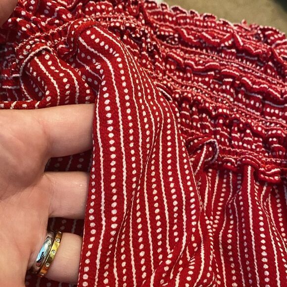 Like New Max Studio Red Dotted Striped Smocked Waist Wide Leg Crepe Jumpsuit - Picture 6 of 7